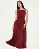 Sueña™ Şarap Kırmızı Saten Slip Maxi Elbise
