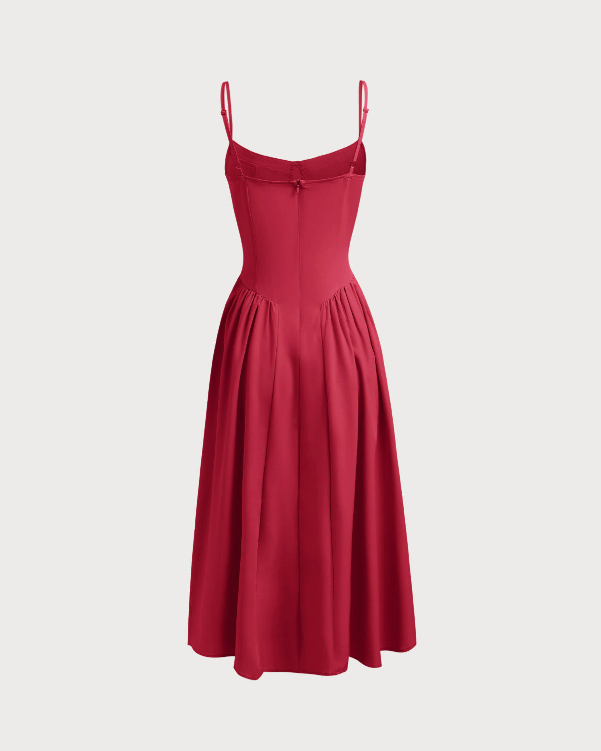 Sueña Kırmızı Kare Yaka Cepli Slip Midi Elbise