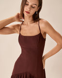 Sueña Kahverengi Şifon Dantelli Slip Midi Elbise
