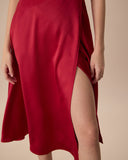Sueña™ Kadın Kırmızı Saten Slip Midi Elbise