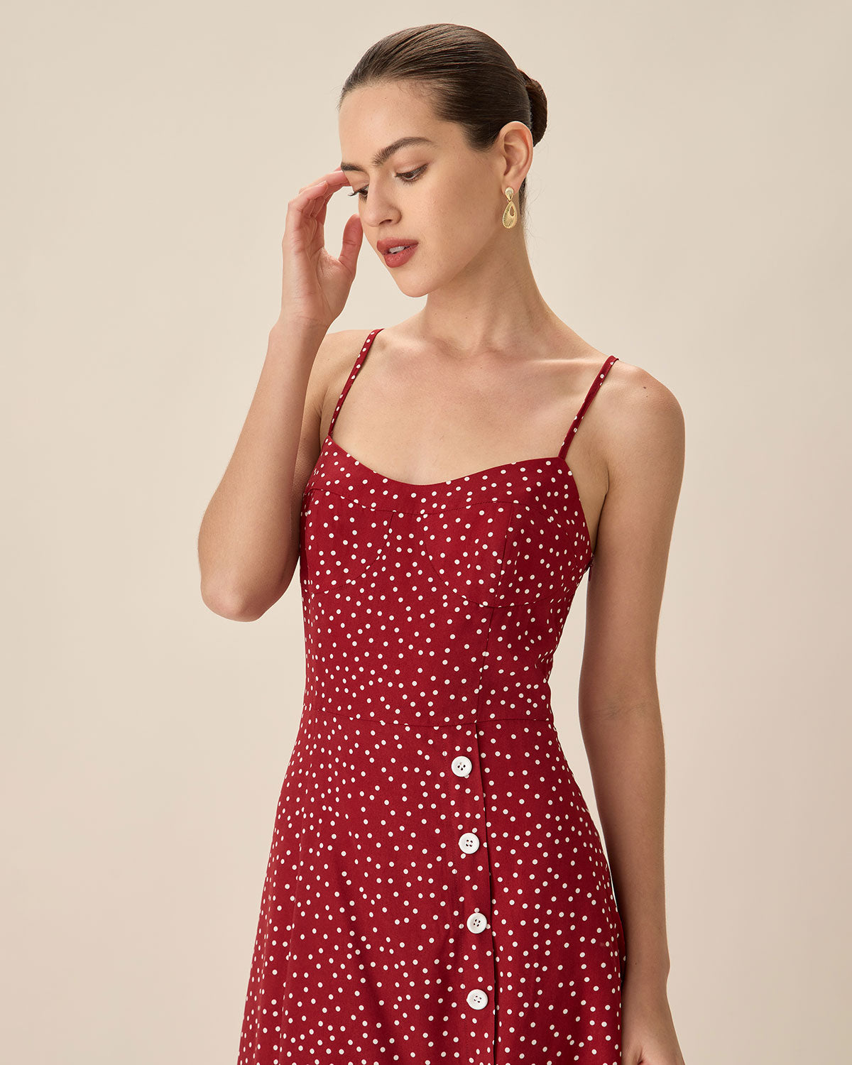 Sueña™ Kırmızı Puantiyeli Slip Midi Elbise