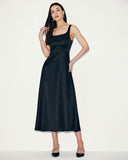 Sueña Siyah Saten A Kesim Slip Maxi Elbise