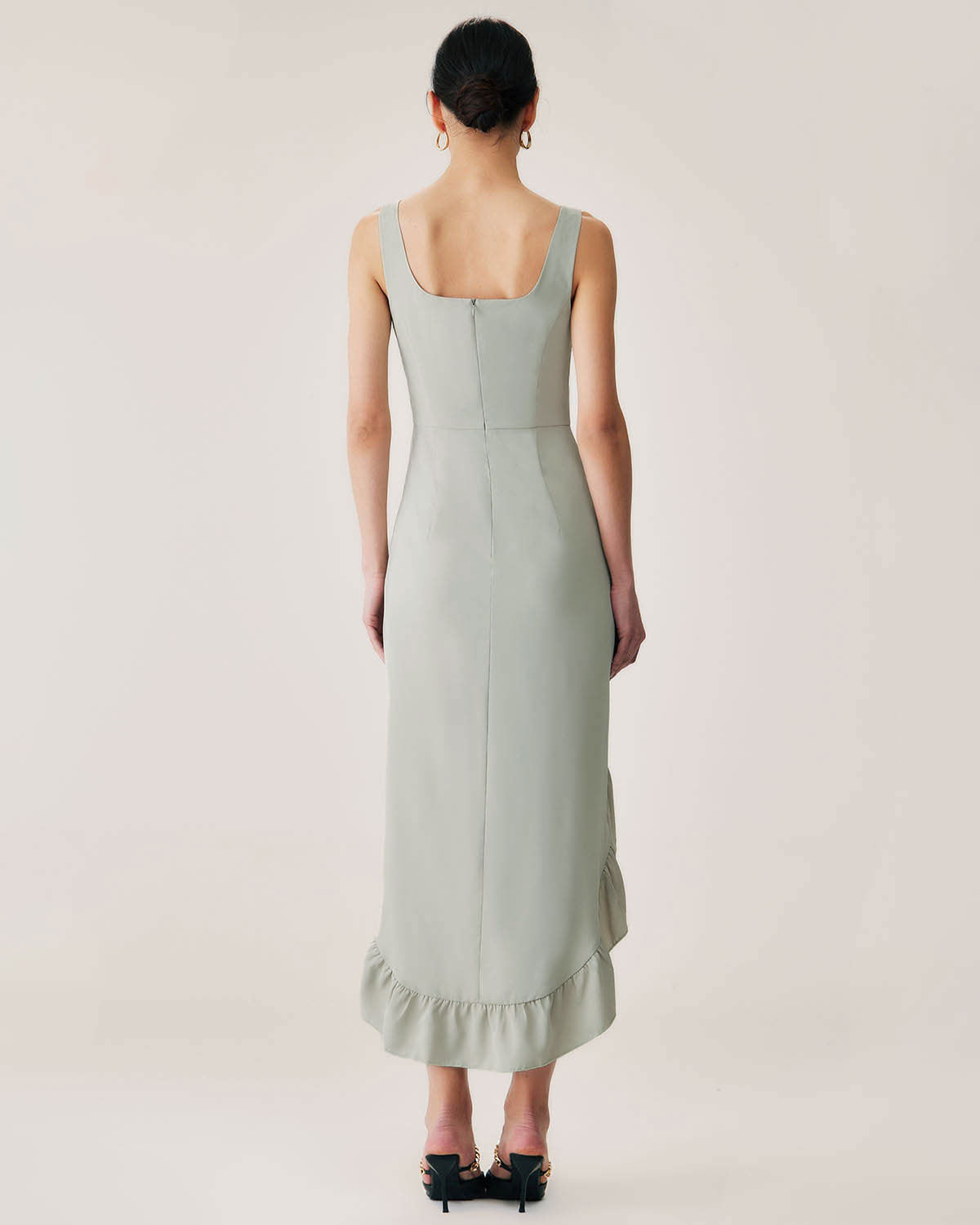 Sueña™ Yeşil Fırfırlı Yırtmaçlı Slip Maxi Elbise