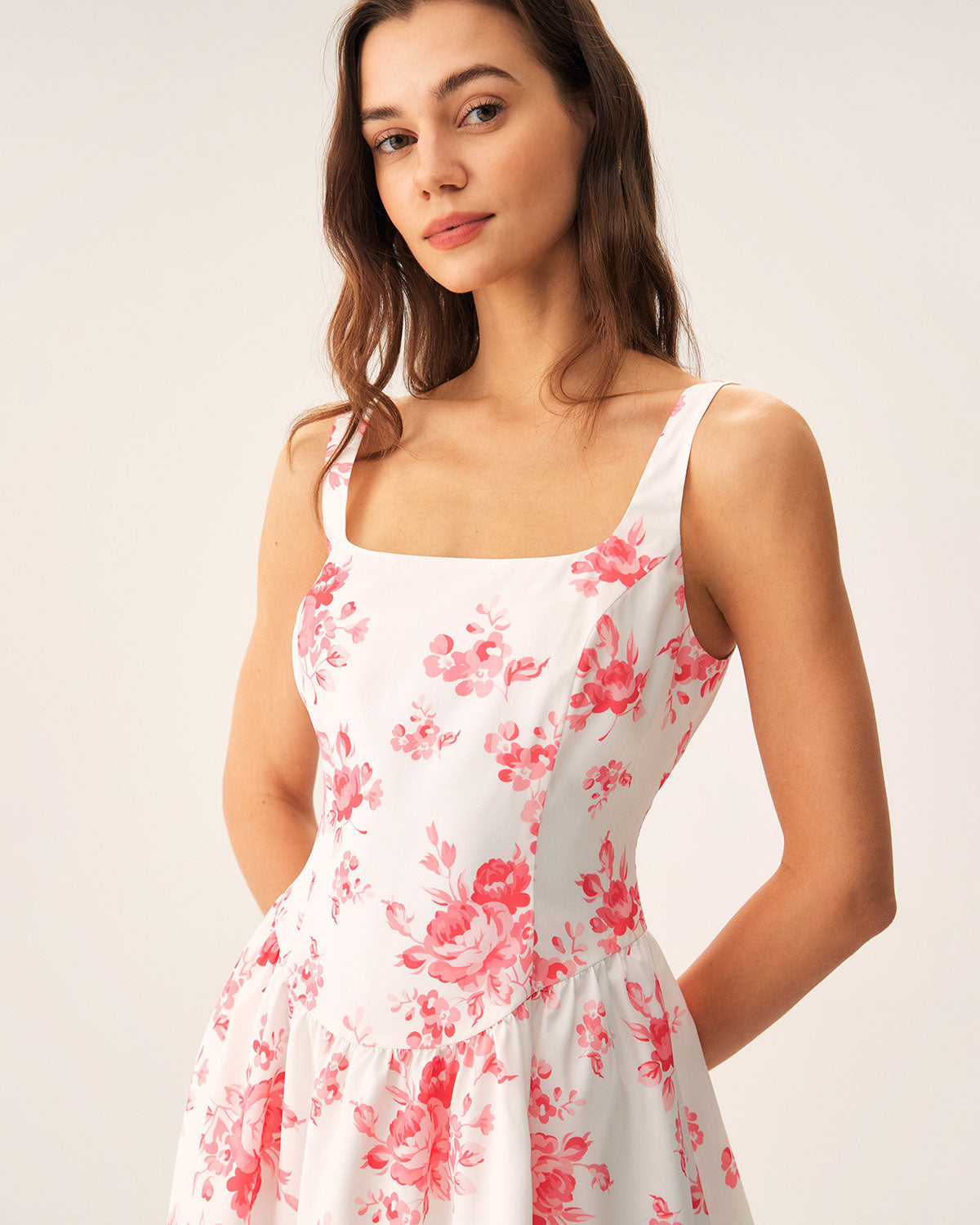 Sueña™ Pembe Çiçekli Dantelli Mini Elbise