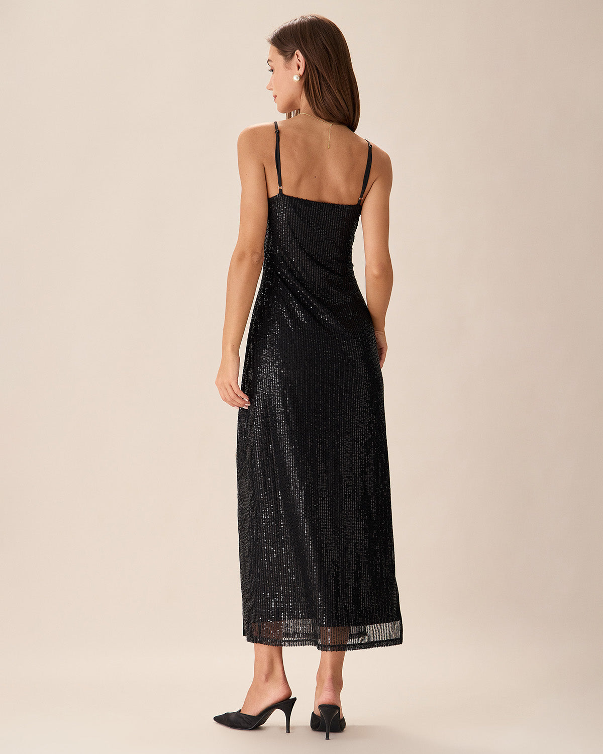 Sueña Siyah Payet Bodycon Yırtmaçlı Maxi Elbise