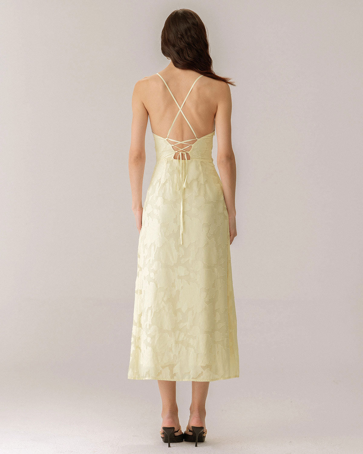 Sueña™ Sarı Jakarlı Korse Slip Uzun Elbise