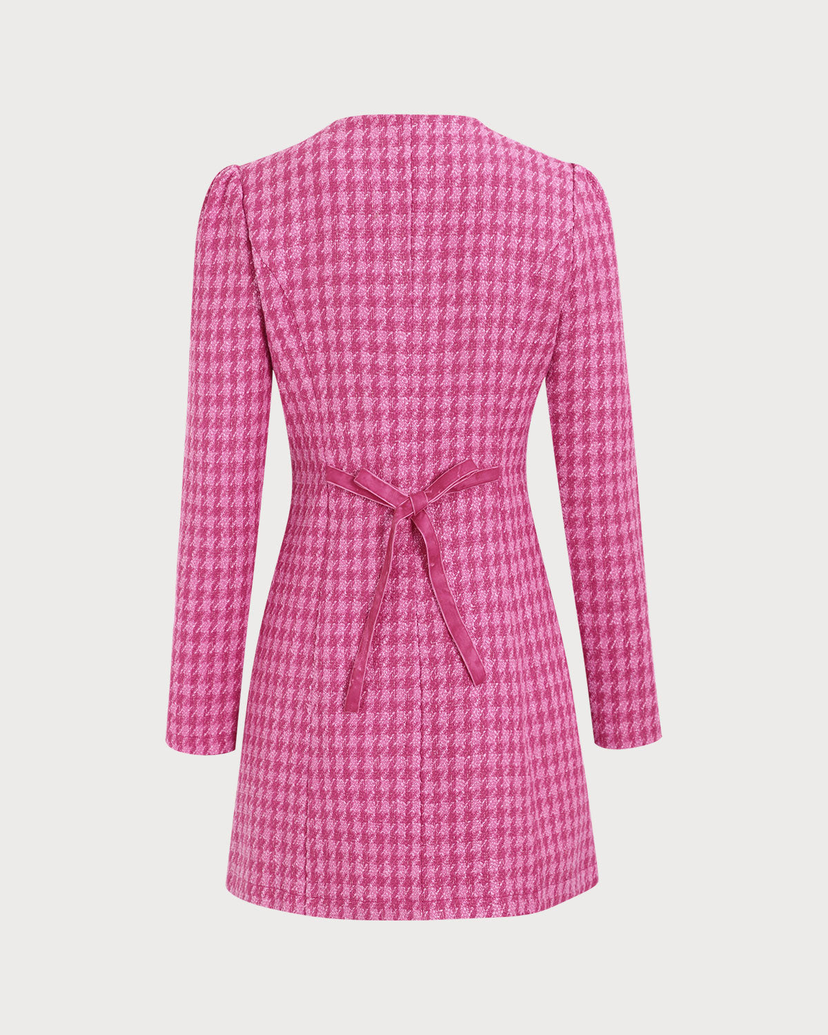 Kadın Pembe Tek Düğmeli Tweed Mini Elbise