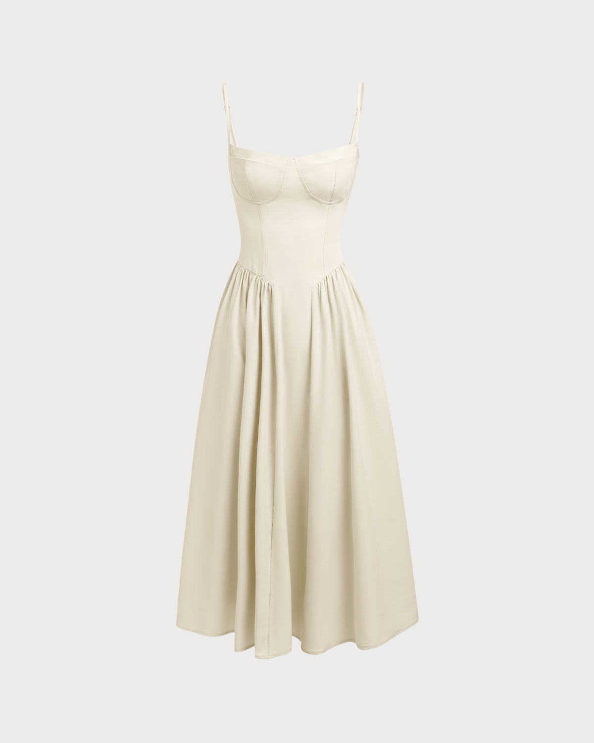 Sueña™ Bej Kare Yaka Cepli Slip Midi Elbise