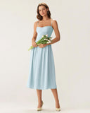 Sueña™ Mavi Kare Yaka Cepli Slip Midi Elbise
