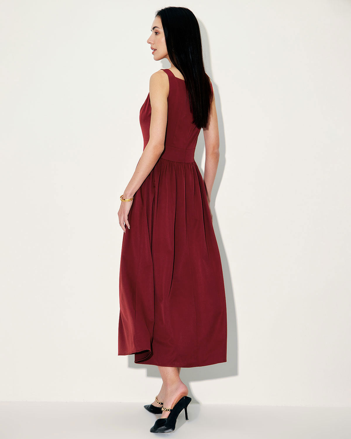 Sueña™ Şarap Kırmızı Saten Slip Maxi Elbise