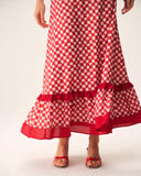 Sueña™ Kırmızı Geometrik Fırfırlı Slip Maxi Elbise