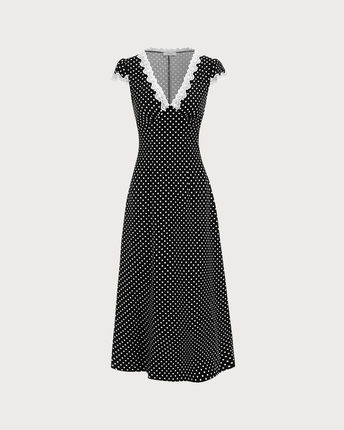 Sueña™ Siyah Polka Noktalı Dantel Kenarlı Uzun Elbise