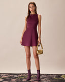 Mor Tekne Yaka Kolsuz Mini Elbise