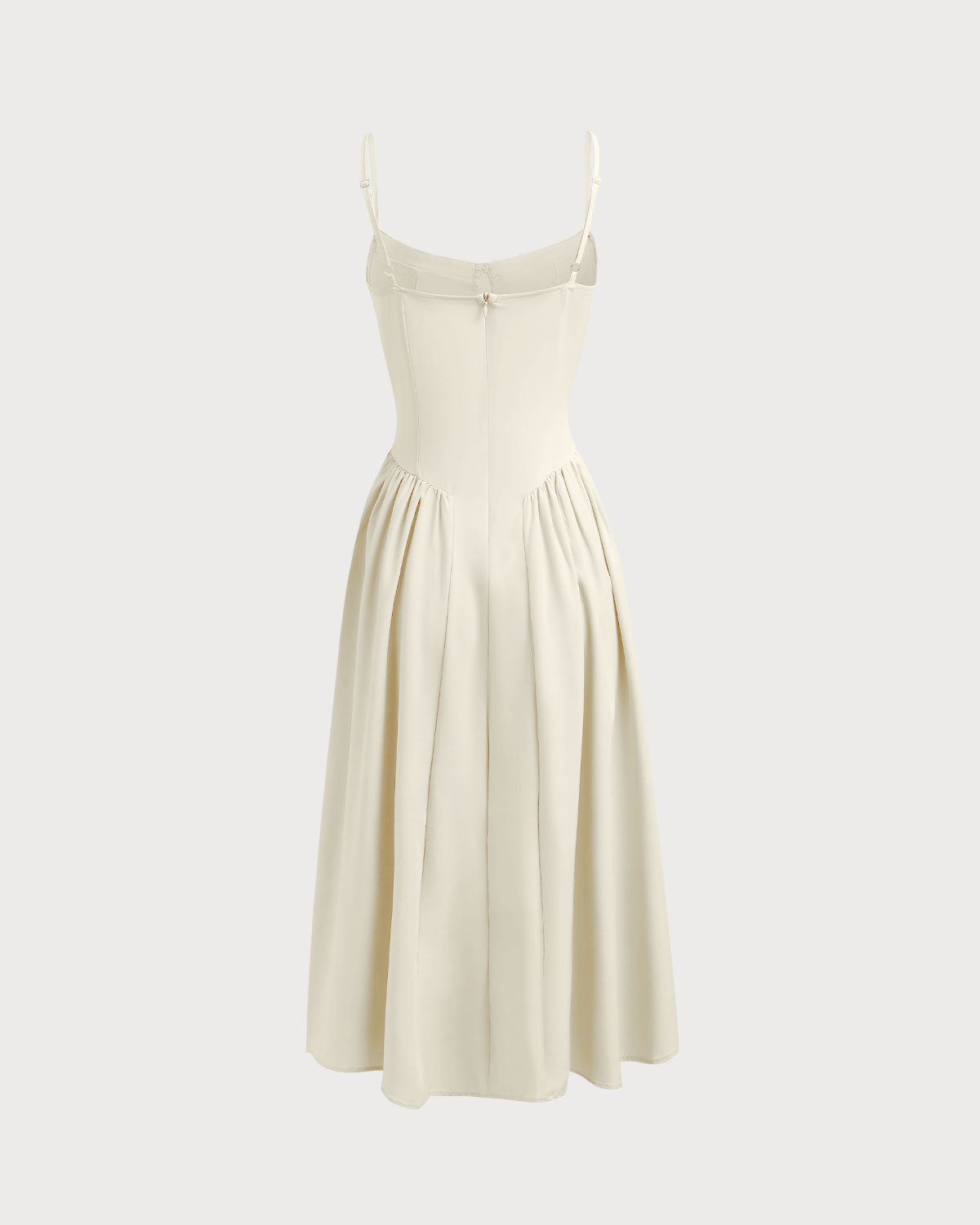 Sueña™ Bej Kare Yaka Cepli Slip Midi Elbise