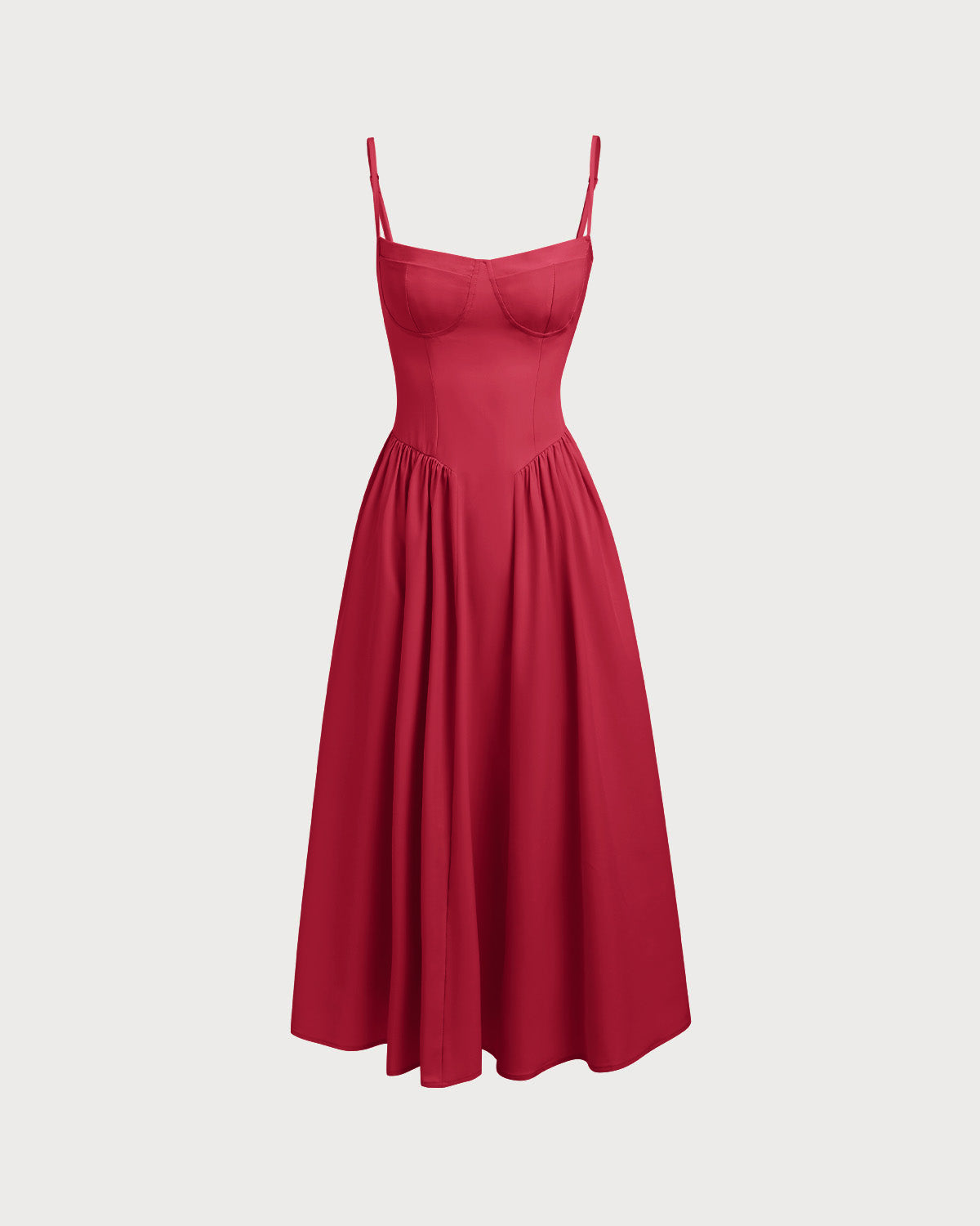 Sueña Kırmızı Kare Yaka Cepli Slip Midi Elbise