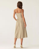 Sueña™ Haki Kare Yaka Cepli Slip Midi Elbise