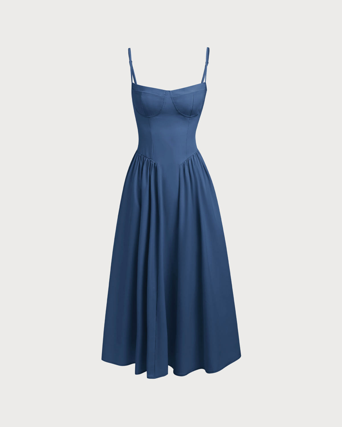 Sueña™ Lacivert Kare Yaka Cepli Slip Midi Elbise