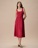 Sueña™ Kadın Kırmızı Saten Slip Midi Elbise