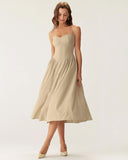Sueña™ Haki Kare Yaka Cepli Slip Midi Elbise