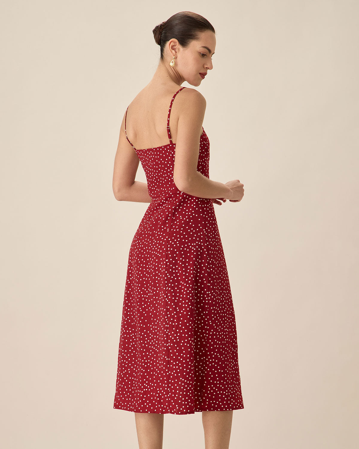 Sueña™ Kırmızı Puantiyeli Slip Midi Elbise