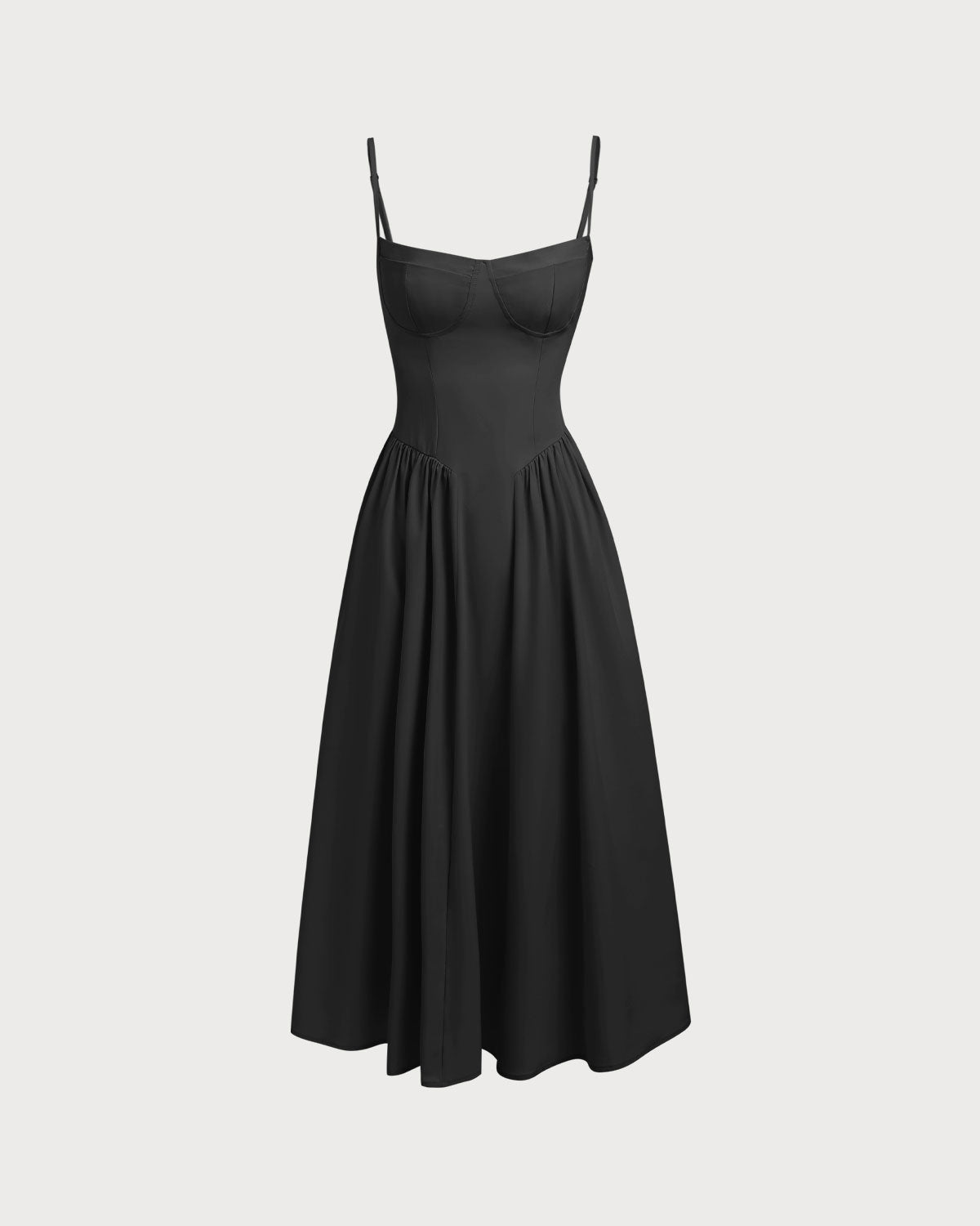 Sueña Siyah Kare Yaka Cepli Slip Midi Elbise
