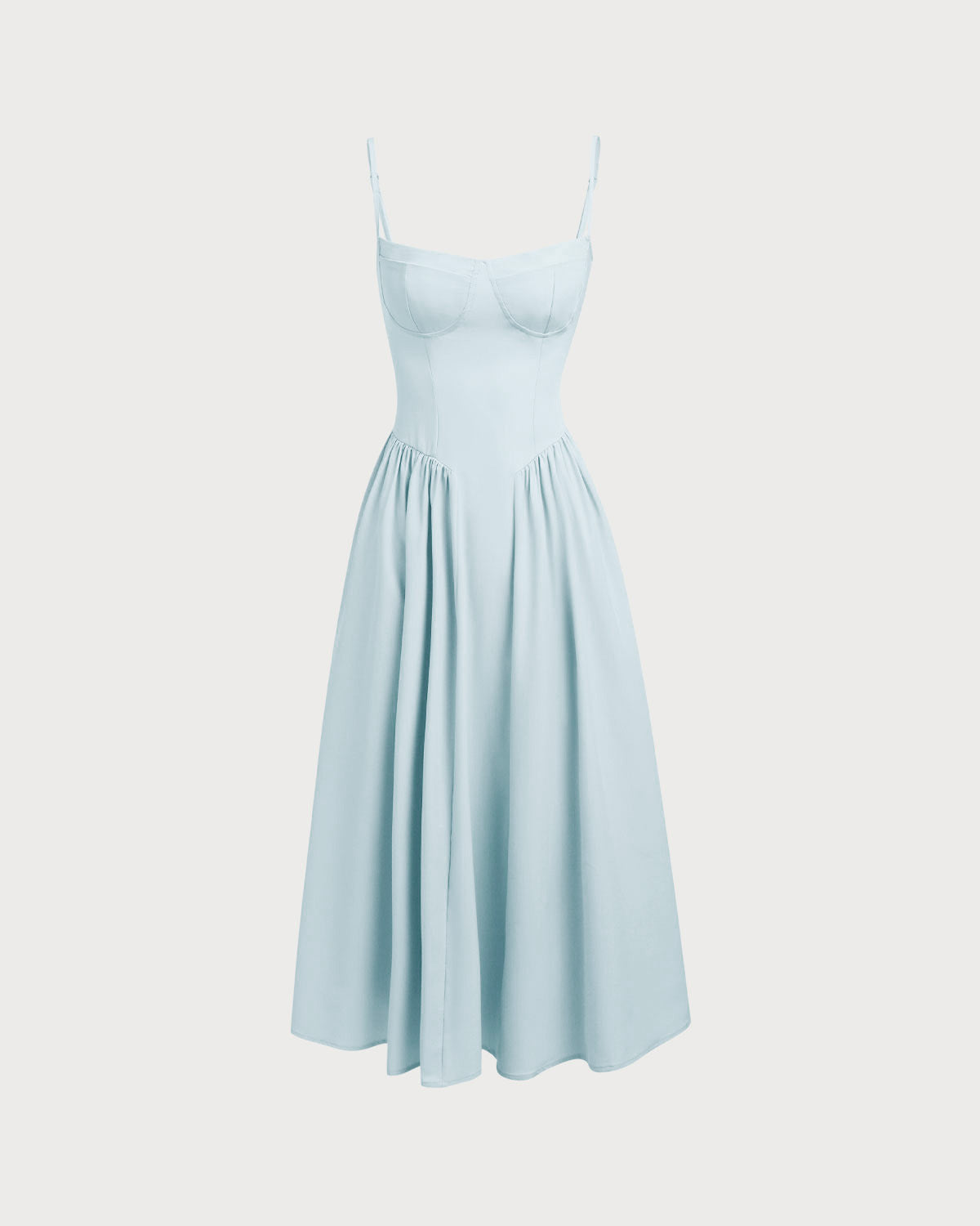 Sueña™ Mavi Kare Yaka Cepli Slip Midi Elbise
