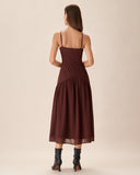 Sueña Kahverengi Şifon Dantelli Slip Midi Elbise