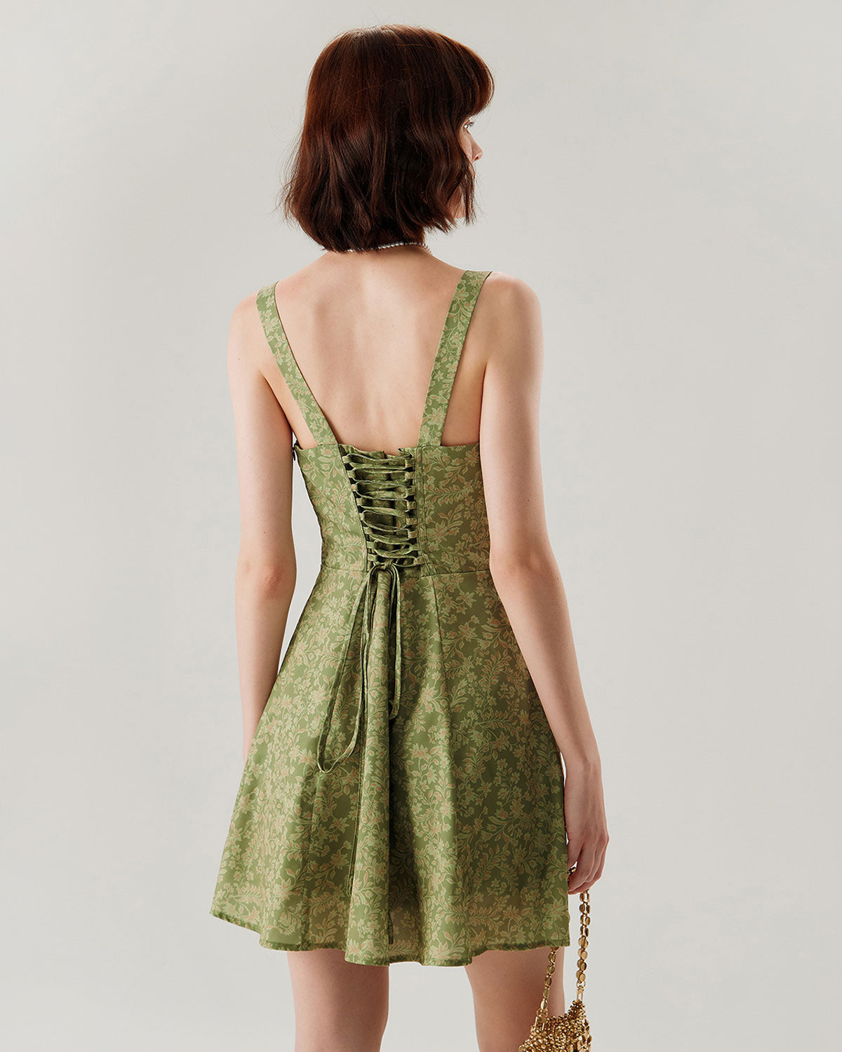 Sueña™ Yeşil Çiçekli Dantelli Slip Mini Elbise
