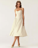 Sueña™ Bej Kare Yaka Cepli Slip Midi Elbise