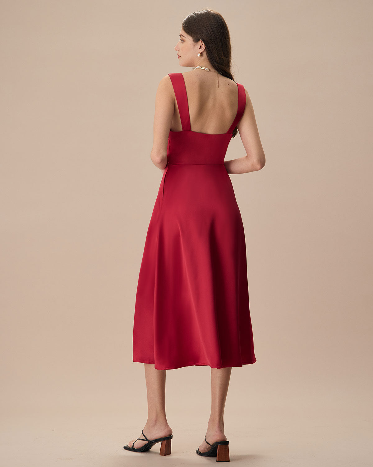 Sueña™ Kadın Kırmızı Saten Slip Midi Elbise