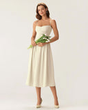 Sueña™ Bej Kare Yaka Cepli Slip Midi Elbise