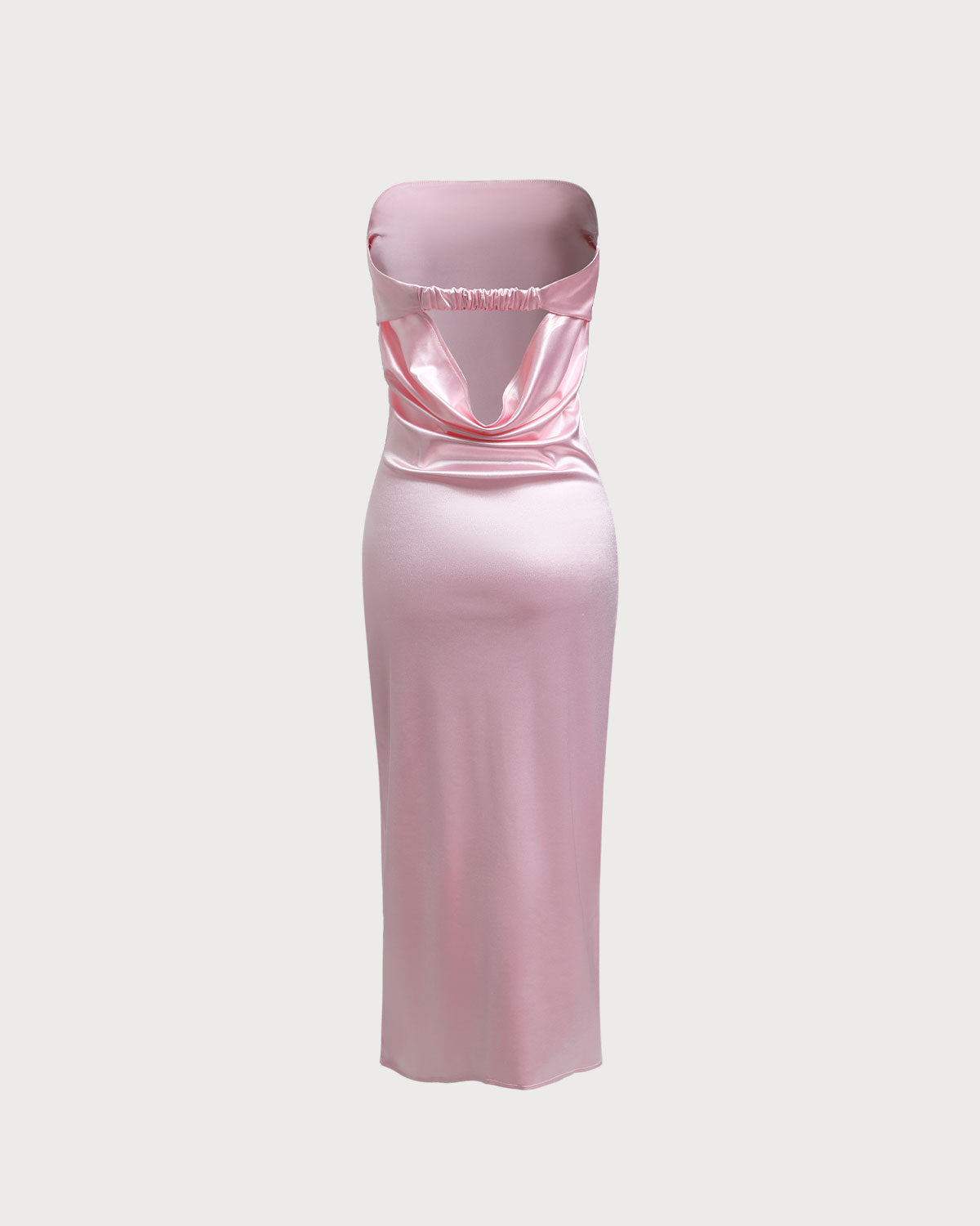 Sueña Pembe Saten Straplez Uzun Elbise