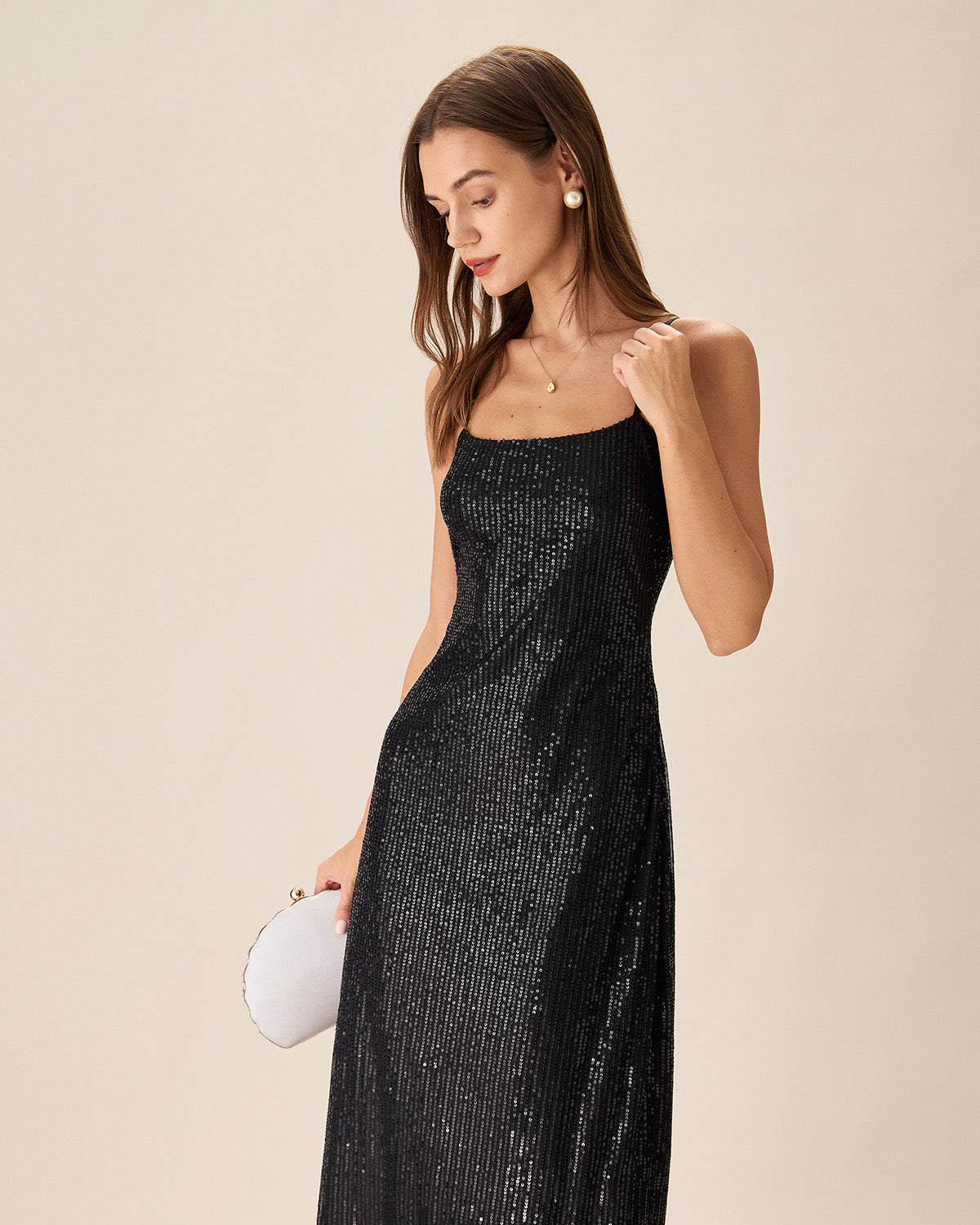 Sueña Siyah Payet Bodycon Yırtmaçlı Maxi Elbise