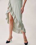 Sueña™ Yeşil Fırfırlı Yırtmaçlı Slip Maxi Elbise