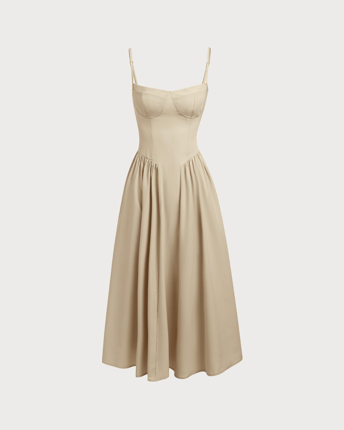 Sueña™ Haki Kare Yaka Cepli Slip Midi Elbise