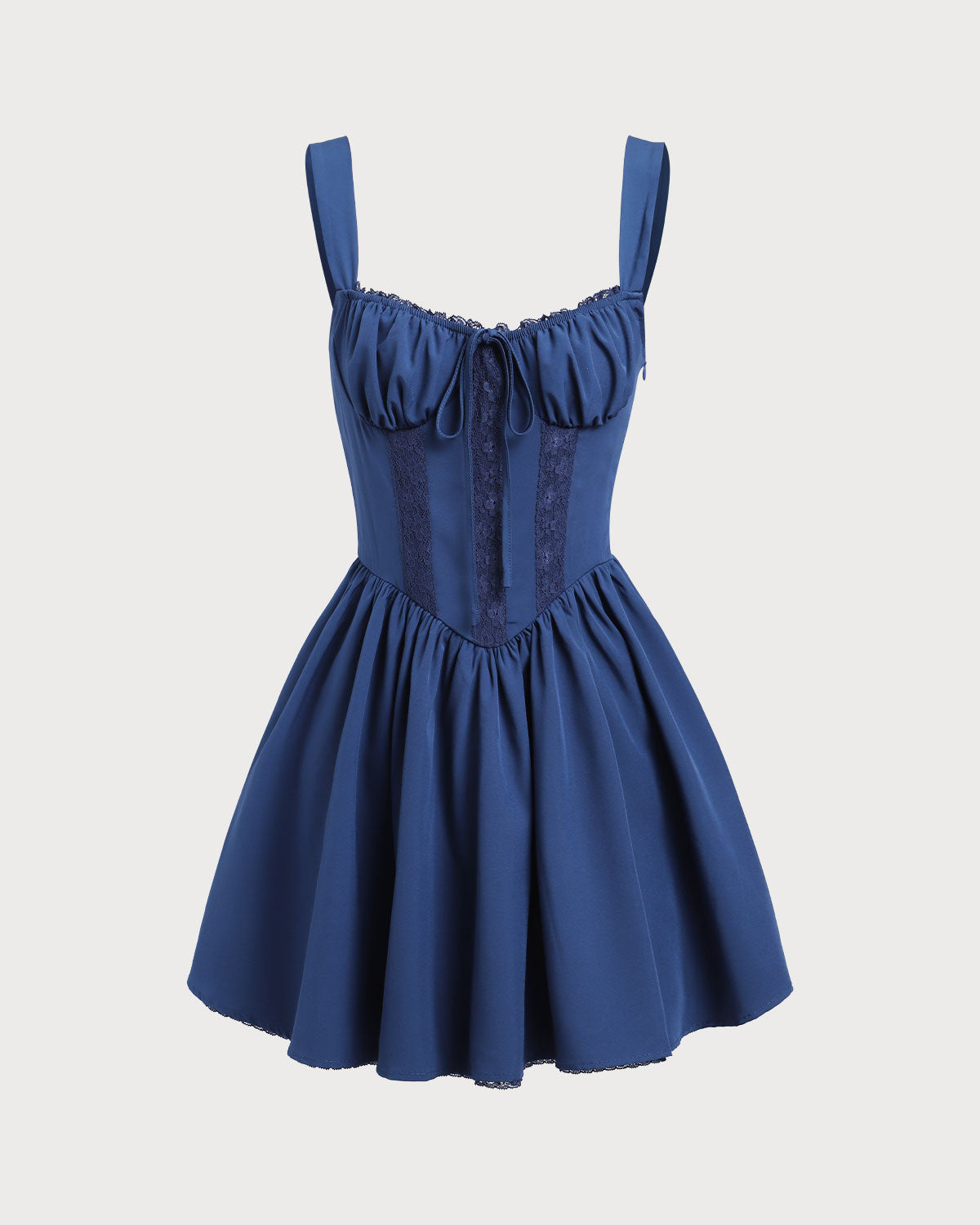 Sueña Lacivert Dantelli Kare Yaka Slip Mini Elbise