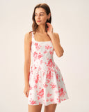 Sueña™ Pembe Çiçekli Dantelli Mini Elbise
