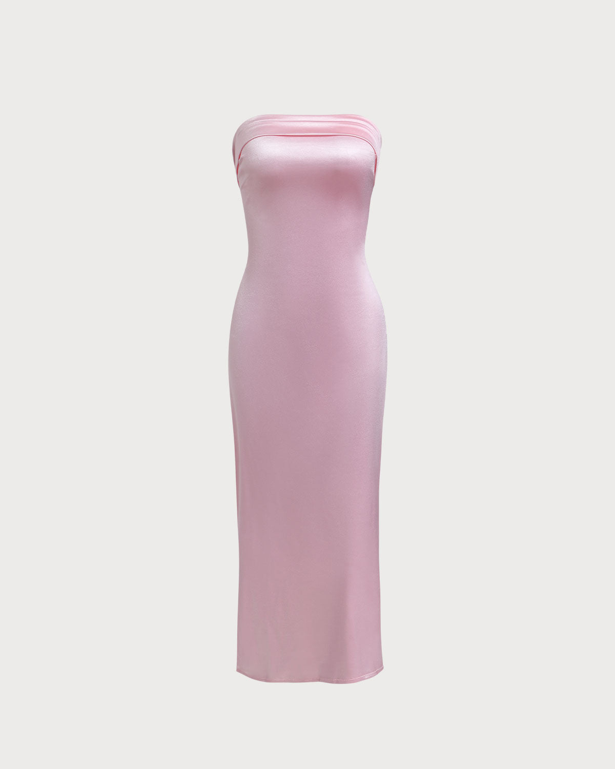 Sueña Pembe Saten Straplez Uzun Elbise
