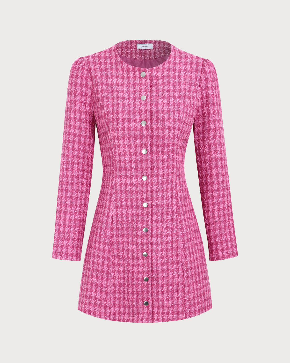 Kadın Pembe Tek Düğmeli Tweed Mini Elbise