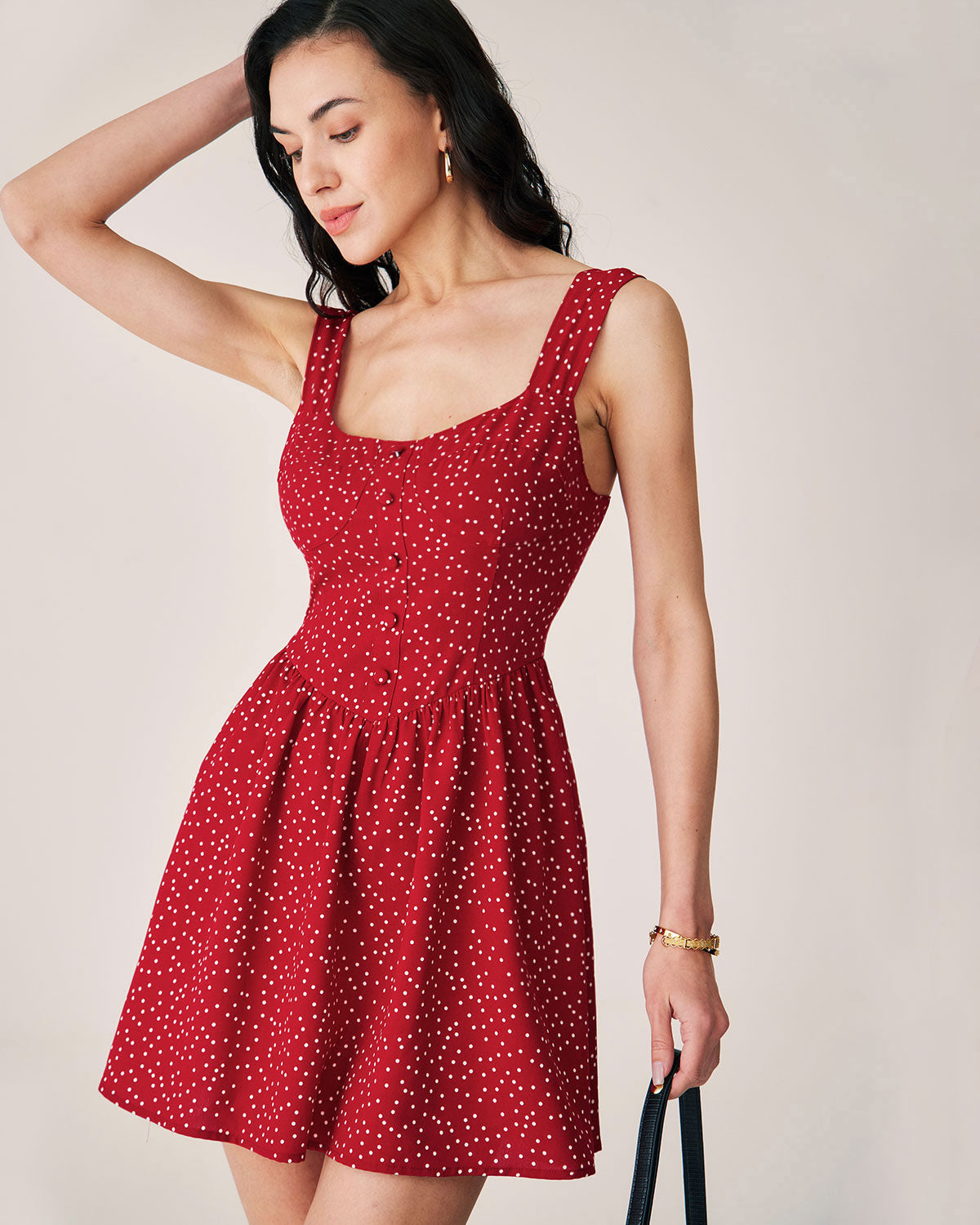 Sueña™ Kırmızı Puantiyeli Slip Mini Elbise