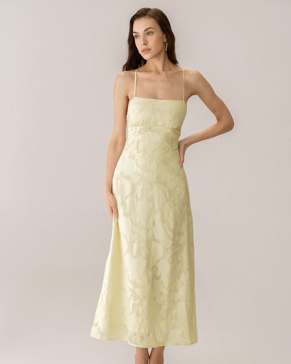 Sueña™ Sarı Jakarlı Korse Slip Uzun Elbise