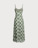 Sueña™ Yeşil Geometrik Slip Maxi Elbise