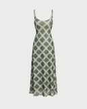 Sueña™ Yeşil Geometrik Slip Maxi Elbise