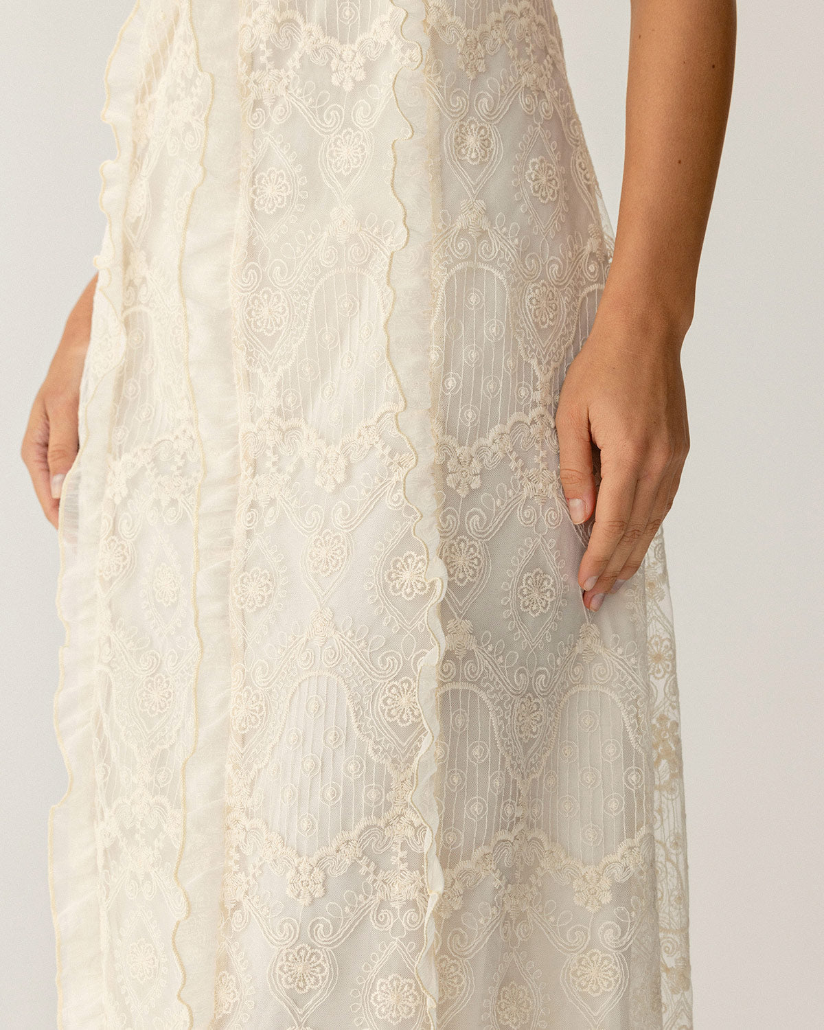 Sueña™ Kayısı Dokulu Dantel Slip Maxi Elbise