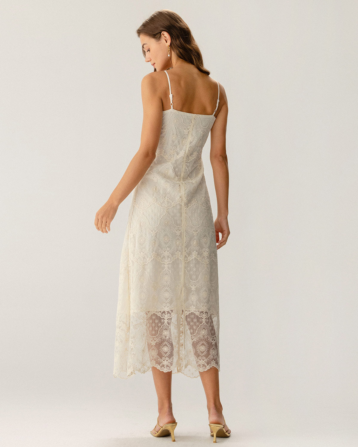 Sueña™ Kayısı Dokulu Dantel Slip Maxi Elbise