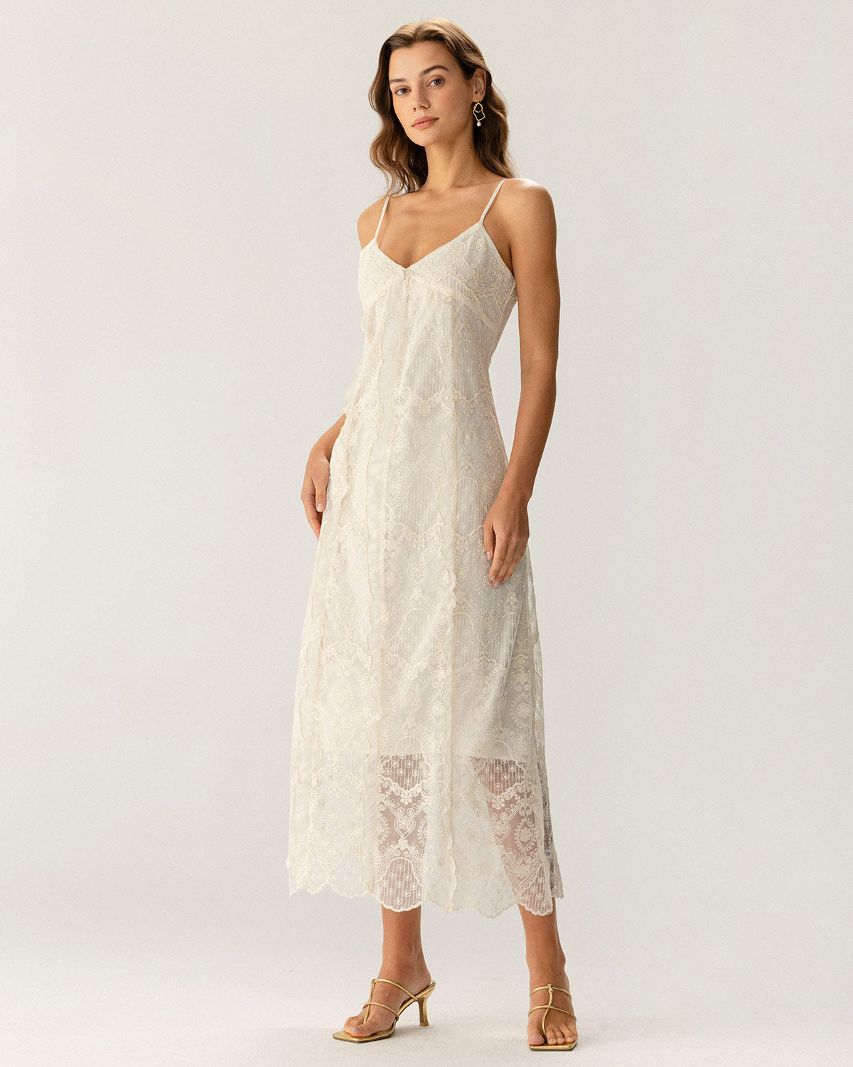 Sueña™ Kayısı Dokulu Dantel Slip Maxi Elbise