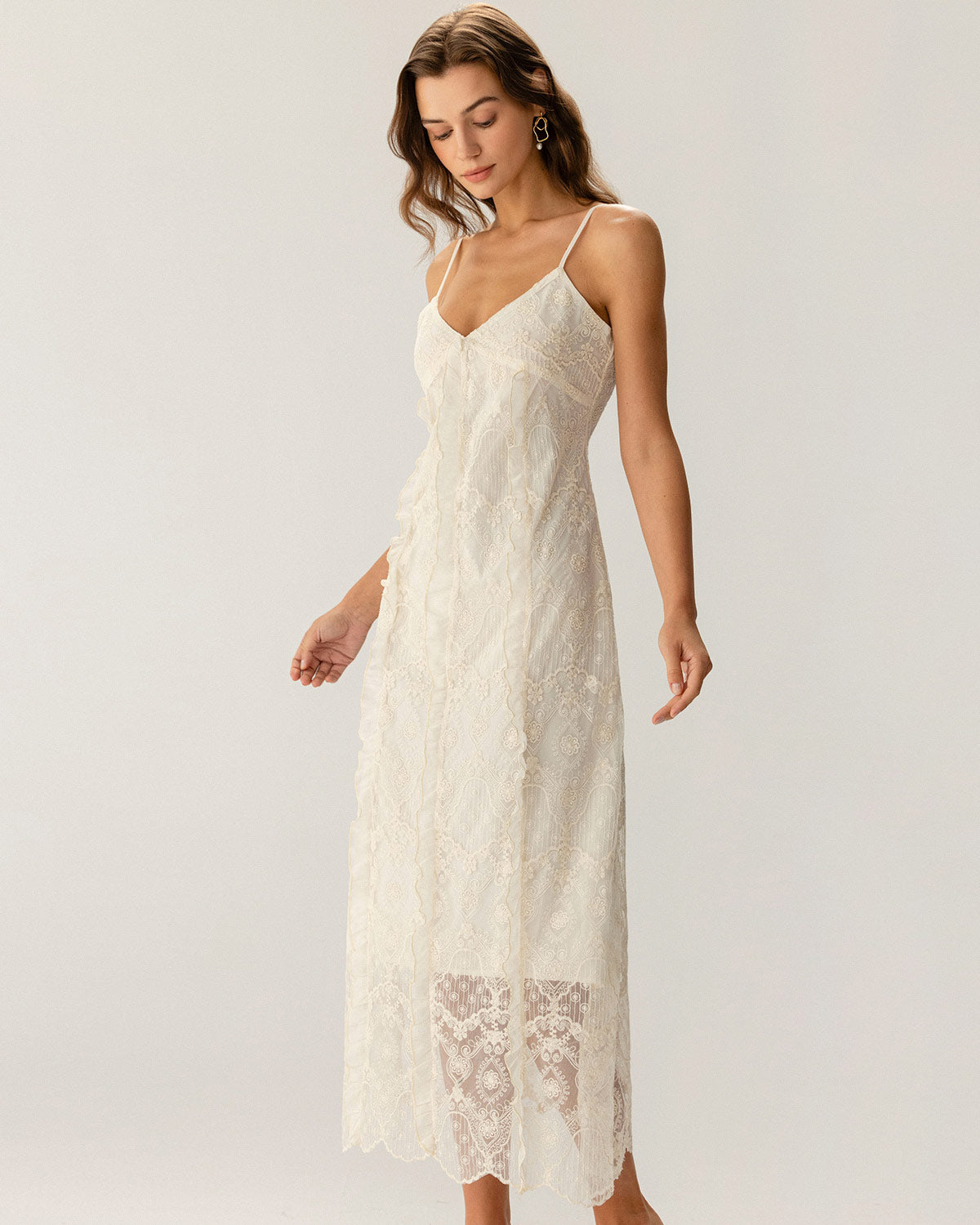 Sueña™ Kayısı Dokulu Dantel Slip Maxi Elbise