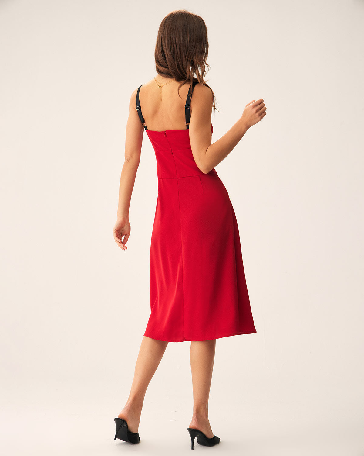 Sueña™ Kırmızı Kontrast Yırtmaçlı Slip Midi Elbise