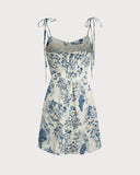 Sueña™ Mavi Çiçekli Slip Mini Elbise