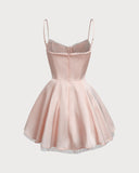 Sueña Pembe Kalp Yaka Slip Pileli Mini Elbise